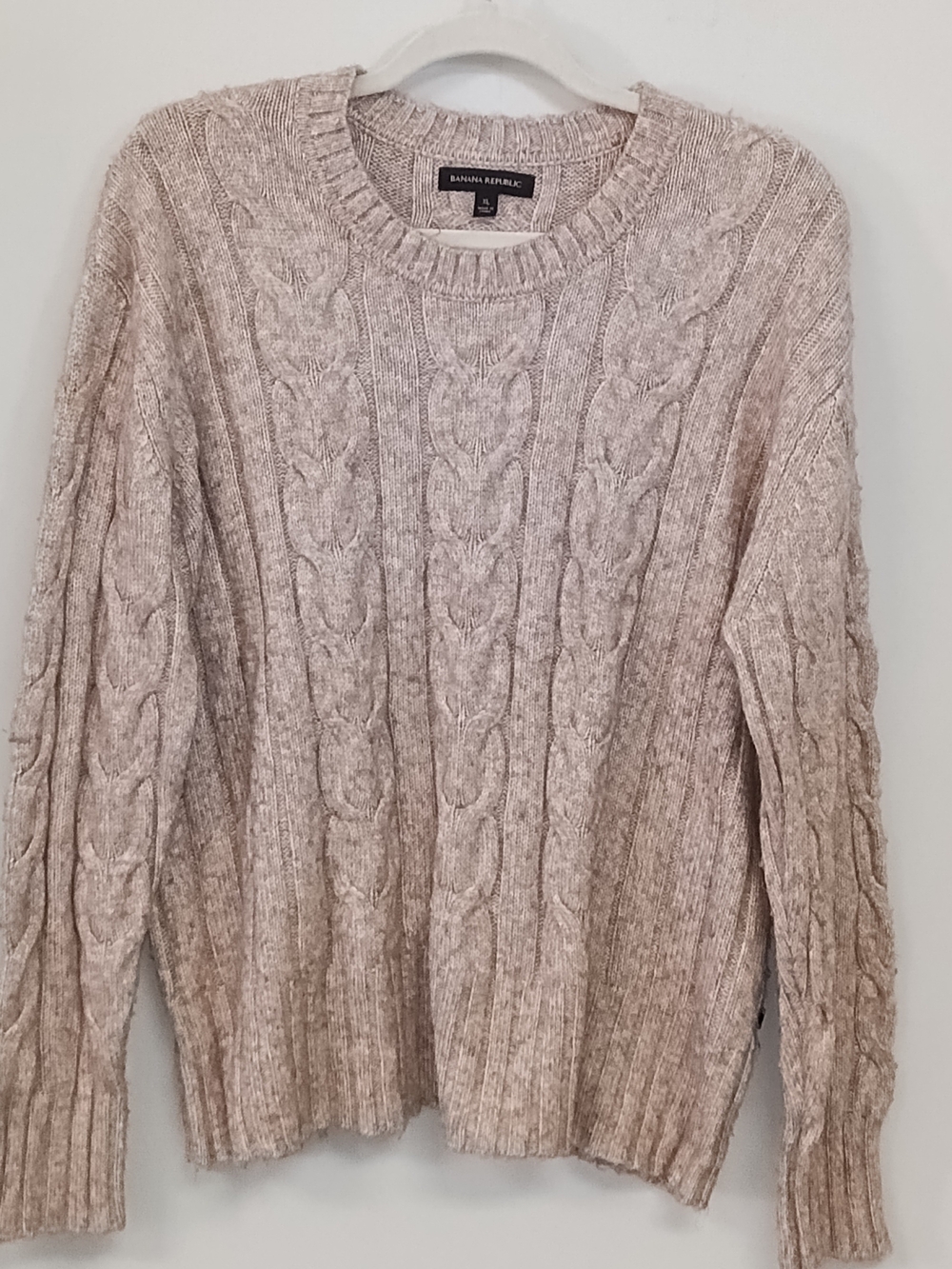 Banana Republic Soft Cableknit Classic Crewneck Women's Tan Sweater XL Preppy